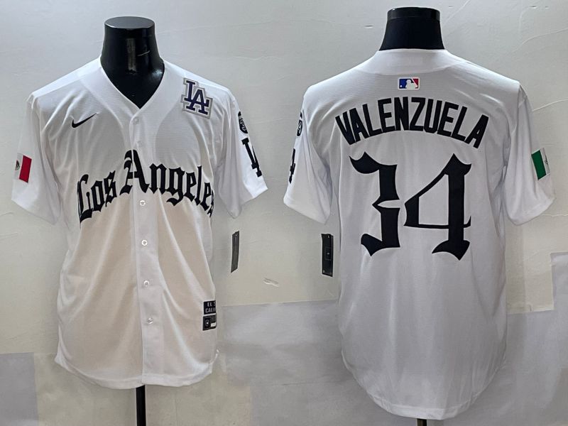 Men Los Angeles Dodgers #34 Valenzuela White Five generations Joint Name 2025 Nike MLB Jersey style 5